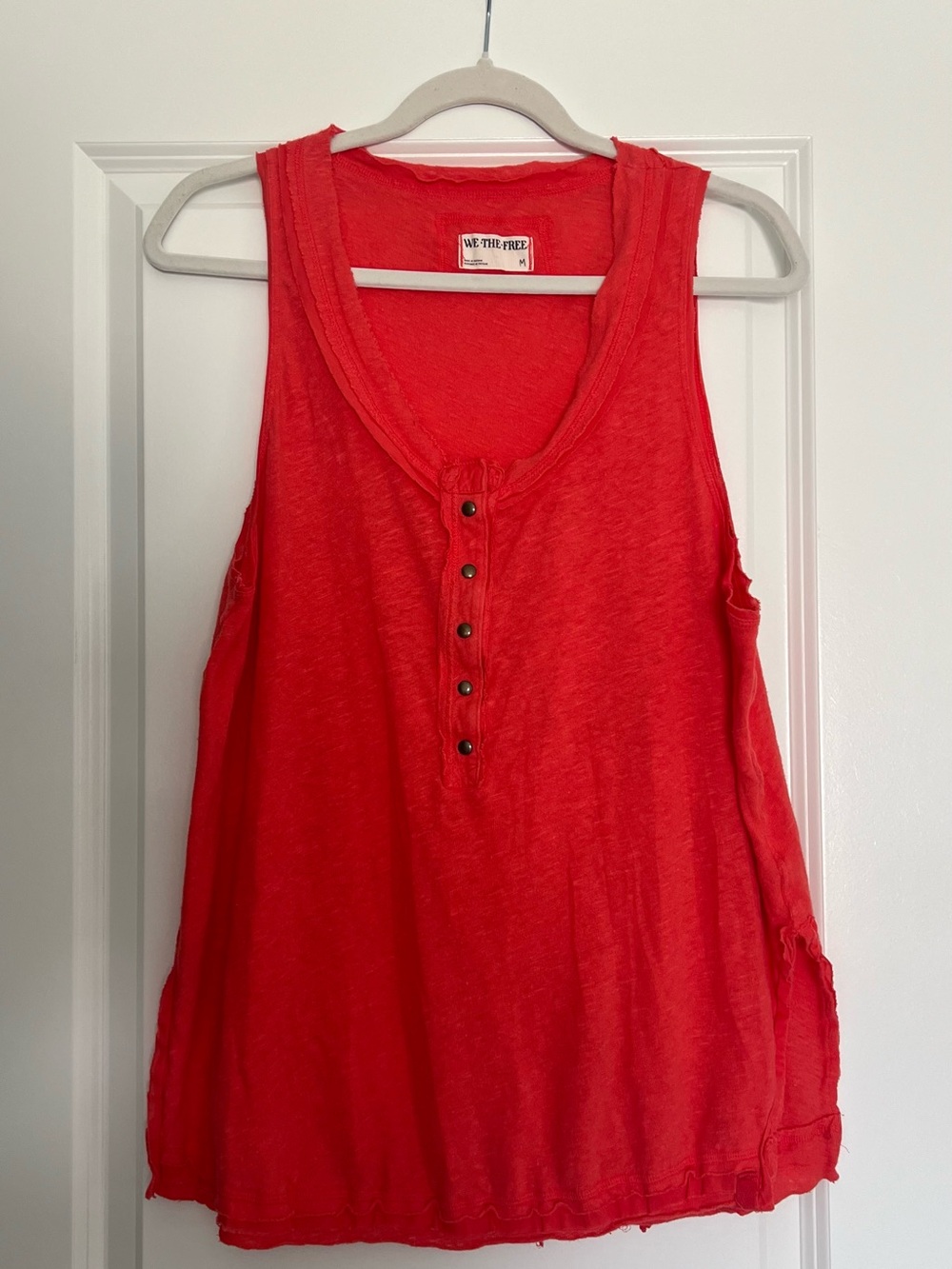 We The Free Bright Red Love Language Tank Top with Button Front